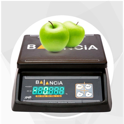 Glancing Balancia 30kg Electric Compact Scale With LED Display, Weighing Double Display with Heavy Duty Weight Machine For Kitchen Shop Power Adapter & 4V Re-Chargeable Battery Made In India Weighing Scale(Black)