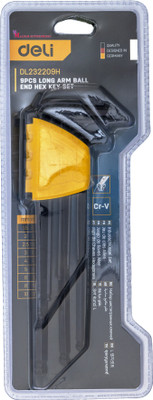 MALFAH ENTERPRISES Multipurpose Deli Hand Tool DL232209H Black Long Ball End Hex Key 9Pcs Set Allen Key Set