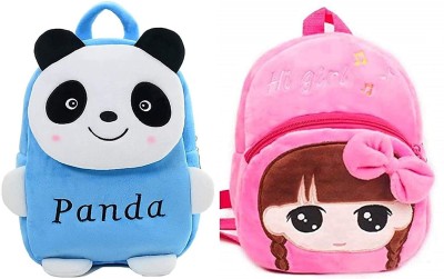 rrbcleather Nh_Kids School Bag Soft Plush blue panda hi girl backpack School Bag(Pink, 10 L)