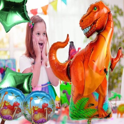 Shopperskart Printed Large Dinosaur Theme Foil Balloon for Birthday Theme Party 5 Pcss Balloon Bouquet(Multicolor, Pack of 5)