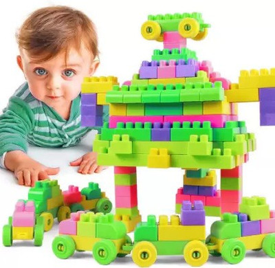 GREEN WAY (92 Pieces +8 Tyres)100 PCS BUILDING BLOCKS MIND SHARPENING TOYS FOR KIDS(100 Pieces)
