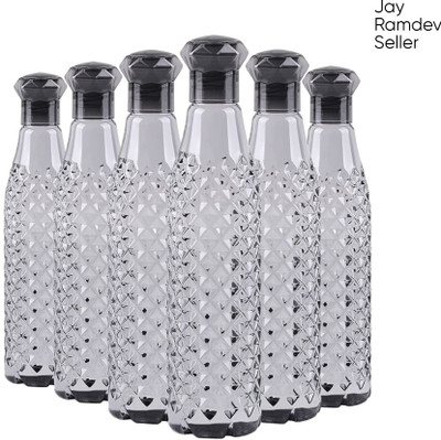 JAY RAMDEV SELLER Fridge Water Bottle Set with Variants of Designs and Colors (Black ) Pack of 6 1000 ml Bottle(Pack of 6, Black, Plastic)