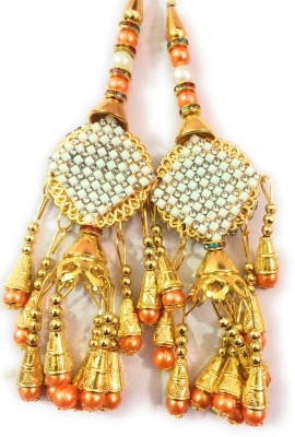 LIBAS FASHION Latkan Handmade Women Hanging Tassels Lehanga Bridal Traditional Brooch(Orange, Gold)