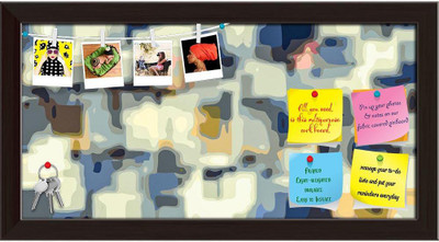 Artzfolio Green Yellow & Blue Painting Abstract Background Notice Pin Soft Board Cork Bulletin Board(Dark Brown Frame 23.2 x 12 inch (59 x 30 cms))
