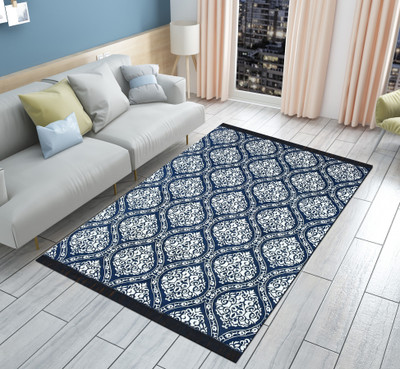 LEAFNEST Blue Chenille Carpet(5 ft,  X 7 ft, Rectangle)