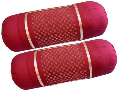 manvicreations Embroidered Bolsters Cover(Pack of 2, 40 cm*75 cm, Maroon)