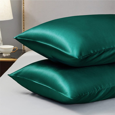 Wesofy Satin Pillows Cover(28 cm*18 cm, Pack of 2, Green)