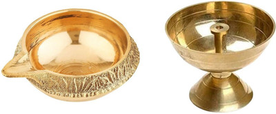 SHRI ANAND Brass Pyali Akand Arti Diya & brass kuber Akhand Aarti Brass Table Diya set of 2 Brass (Pack of 2) Table Diya Set(Height: 2.5 inch)