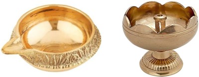 SHRI ANAND Pure Brass Kuber Deepak Diya Oil Lamp with Tomato diya Home Decor set of 2 Brass Table Diya Set(Height: 1.5 inch)