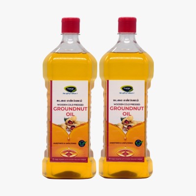 THANJAI NATURAL Virgin Groundnut Oil 2Ltr Wooden Cold Pressed/Peanut Oil for Cooking- Heart Health/Unrefined/Cholesterol Free /No Preservatives Groundnut Oil Plastic Bottle(2 x 1 L)