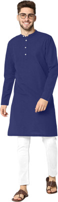 NuJi Men Solid Straight Kurta(Blue)