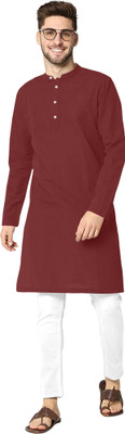 NuJi Men Solid Straight Kurta(Maroon)