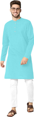 NuJi Men Solid Straight Kurta(Green)