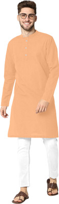 NuJi Men Solid Straight Kurta(Pink)