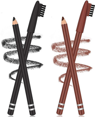 Herrlich Perfect Sweat-proof Brow Pencil and Brow Brush Eyebrow Shaping(Brown, Black)