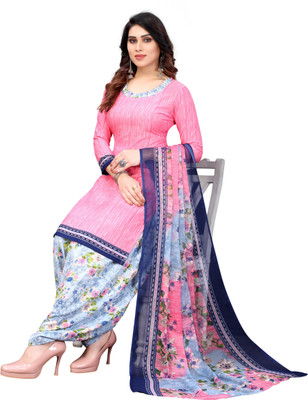 PINK WISH Crepe Solid, Printed Salwar Suit Material