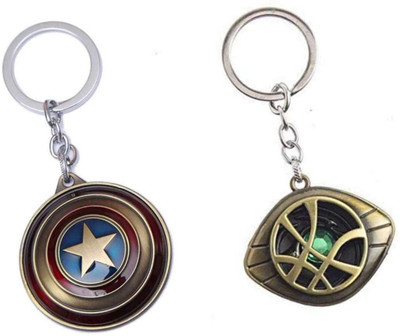 JAINSON MARTIN Combo of Dr Strange Eye And Captain America Golden Rotating Shield Key Chain