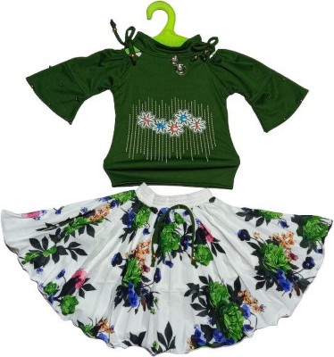 Gudiya Baby Girls Casual Top Skirt(Green)