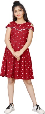 Tinyworld Girls Midi/Knee Length Casual Dress(Maroon, Short Sleeve)