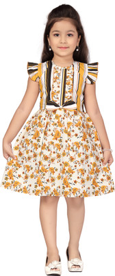 Babywish Indi Girls Midi/Knee Length Casual Dress(Orange, Cap Sleeve)