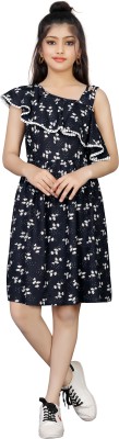 Tinyworld Girls Midi/Knee Length Casual Dress(Dark Blue, Short Sleeve)