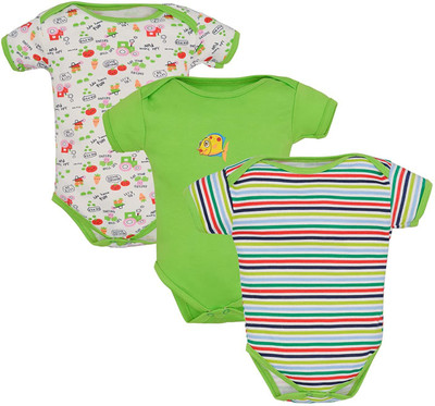 MM IMPEX Romper For Baby Boys & Baby Girls Striped Cotton Blend(Green, Pack of 3)