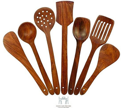 Good Life Decors Wooden Serving and Cooking Spoons | Non-Stick Pan Kitchen Tool - Set of 7 Kitchen Tool Set(Brown, Cooking Spoon) deal from flipkart Good Life Decors Wooden Serving and Cooking Spoons | Non-Stick Pan Kitchen Tool - Set of 7 Kitchen Tool Set(Brown, Cooking Spoon) deal from flipkart