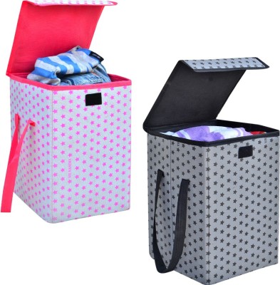 SH NASIMA 35 L Grey, Pink Laundry Basket(Non-Woven)