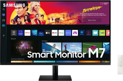 SAMSUNG M7 32 inch 4K Ultra HD VA Panel with USB Type-C Port, Multiple Voice Assistants, embedded TV Apps, PC-less productivity with Samsung DeX, Office 365, Google Duo app, and IoT Hub, Built-in Speakers, Ultrawide Game View Smart Monitor (LS32BM700UWXXL)(Response Time: 4 ms, 60 Hz Refresh Rate)