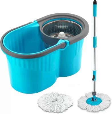 Shopixo Bucket Mop 360° Self Spin Wringing Plastic with Absorbers for Home&Office Wet & Dry Mop(Blue)