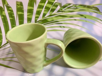 Glocalartisan Leafy Green Ceramic Coffee Mug(250 ml, Pack of 2)