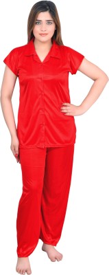 Mishko Women Solid Red Shirt & Pyjama set