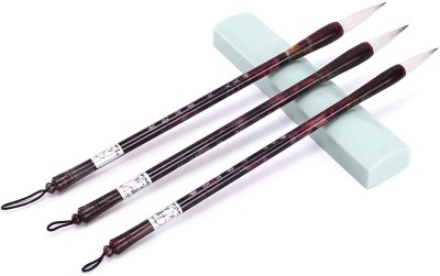 Kandle 3Pcs Set Chinese Calligraphy Brush Kanji Japanese Art Sumi Writing Brush(Brown)