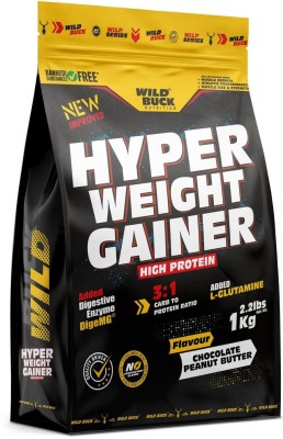 WILD BUCK Hyper Weight Gainer With Protein,Glutamine,Minerals & Enzymes For Massive Gain Weight Gainers/Mass Gainers(1 kg, Chocolate Peanut Butter)