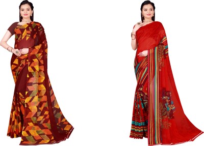 Suntex Geometric Print Bollywood Georgette Saree(Pack of 2, Multicolor)