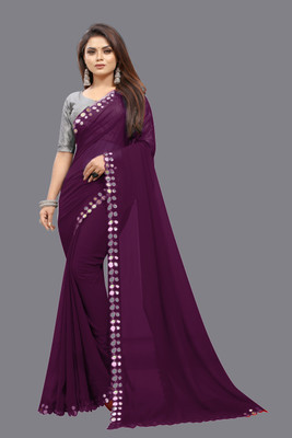 Vivan Fab Self Design Bollywood Chiffon Saree(Purple)