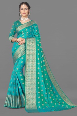 Vikas Woven Chanderi Jacquard, Pure Silk Saree(Light Blue)