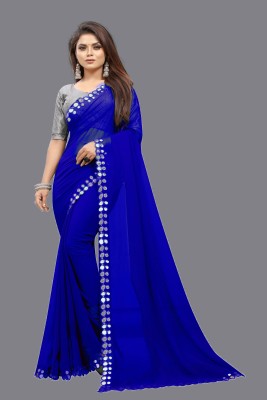 Vivan Fab Self Design Bollywood Chiffon Saree(Blue)