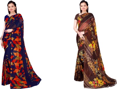 Saadhvi Floral Print Daily Wear Georgette Saree(Pack of 2, Multicolor)