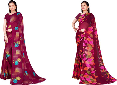 Suali Printed Daily Wear Georgette Saree(Pack of 2, Multicolor)