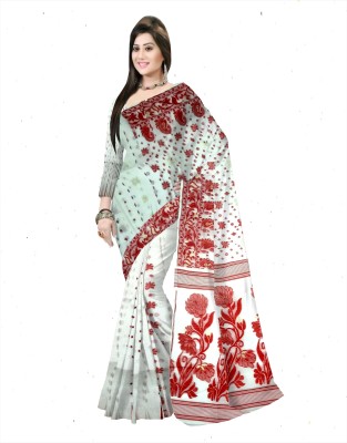 Pradip Fabrics Woven Tant Cotton Silk Saree(Red, White)