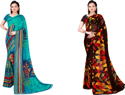 Suali Floral Print Daily Wear Georgette Saree(Pack of 2, Multicolor)