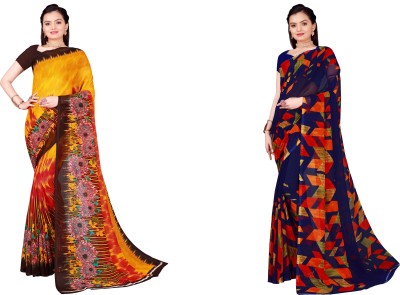 Samai Geometric Print Daily Wear Georgette Saree(Pack of 2, Gold)