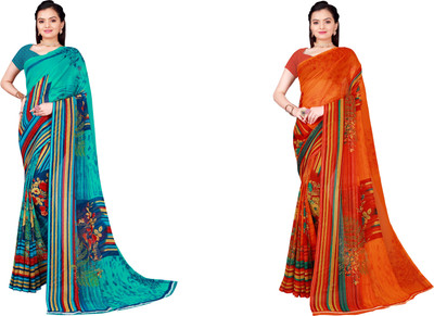 Suali Floral Print Daily Wear Georgette Saree(Pack of 2, Multicolor)