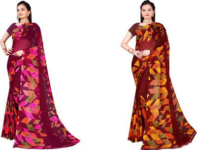 Suali Printed Daily Wear Georgette Saree(Pack of 2, Magenta, Maroon)