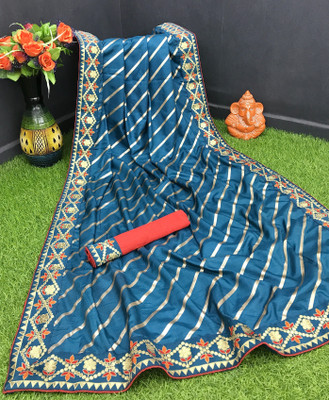 jayant creation Floral Print Bollywood Satin Saree(Dark Blue)