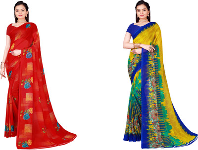 Suntex Geometric Print Bollywood Georgette Saree(Pack of 2, Light Green)