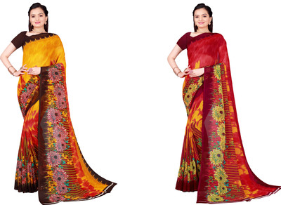 Suntex Geometric Print Bollywood Georgette Saree(Pack of 2, Multicolor)