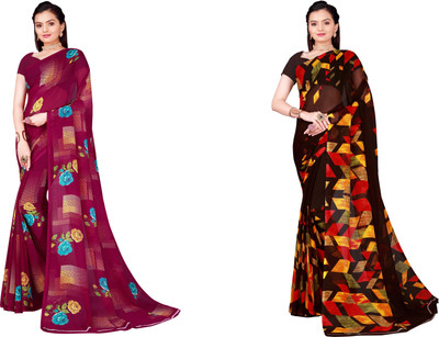 Suali Floral Print Daily Wear Georgette Saree(Pack of 2, Multicolor)