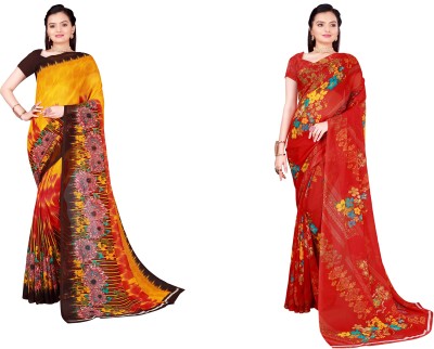 Samai Geometric Print Daily Wear Georgette Saree(Pack of 2, Gold)